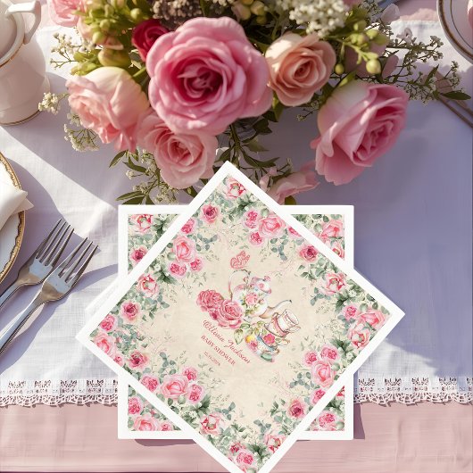 ヴィンテージエレガントティーパーティー ブライダルシャワー招待状 スタンダードカクテルナプキン