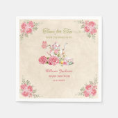 ヴィンテージエレガントティーパーティー ブライダルシャワー招待状 スタンダードカクテルナプキン (正面)