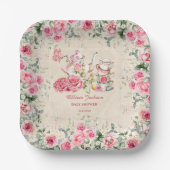 ヴィンテージエレガントティーパーティー ブライダルシャワー招待状 ペーパープレート (正面)