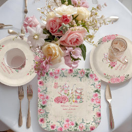 ヴィンテージエレガントティーパーティー ブライダルシャワー招待状 ペーパープレート