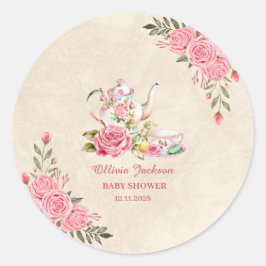 ヴィンテージエレガントティーパーティー ブライダルシャワー招待状 ラウンドシール