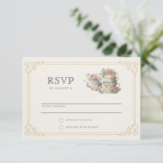 ヴィンテージエレガントティーパーティー ブライダルシャワー 出欠カード (スタンド正面)