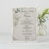 ヴィンテージエレガントティール（緑がかった色）バードダマスクウェディングメニュー メニュー (スタンド正面)