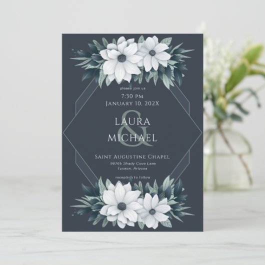 ヴィンテージエレガントティール（緑がかった色）ミント花 招待状 (スタンド正面)