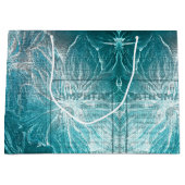 ヴィンテージエレガントティール（緑がかった色）花柄グリッター ラージペーパーバッグ (正面)