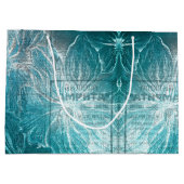 ヴィンテージエレガントティール（緑がかった色）花柄グリッター ラージペーパーバッグ (裏面)