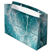 ヴィンテージエレガントティール（緑がかった色）花柄グリッター ラージペーパーバッグ (裏面アングル)