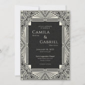 ヴィンテージエレガントデコアイボリーブラック招待状 招待状 (正面)