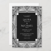 ヴィンテージエレガントデコ白黒招待状 招待状 (正面/裏面)