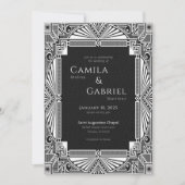 ヴィンテージエレガントデコ白黒 招待状 (正面)