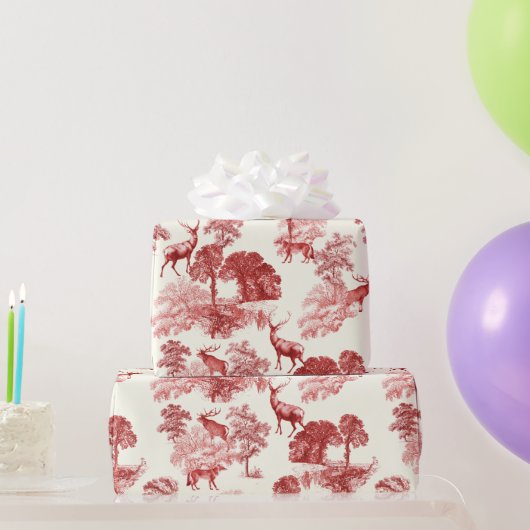 ヴィンテージエレガントトイルレッドディアウッドランドシームレス ラッピングペーパー (パーティーギフト)