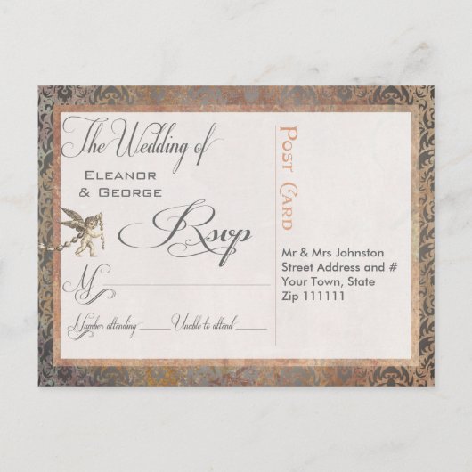 ヴィンテージエレガントトスカーナダマスクウェディングRSVP インビテーションポストカード (裏面)