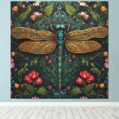 ヴィンテージエレガントトンボ植物学 キャンバスプリント (インサイチュ (ウッドフロア))