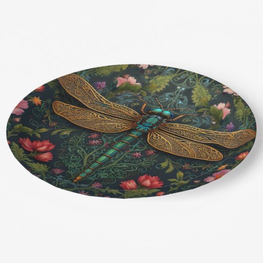 ヴィンテージエレガントトンボ植物学 ペーパープレート (アングル)