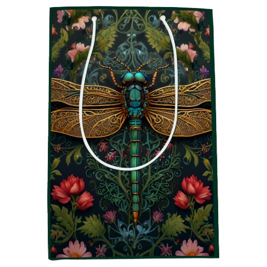 ヴィンテージエレガントトンボ植物学 ミディアムペーパーバッグ (正面)