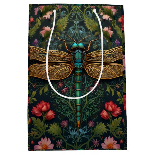 ヴィンテージエレガントトンボ植物学 ミディアムペーパーバッグ (正面)