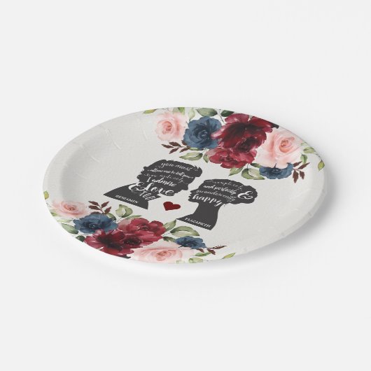 ヴィンテージエレガントネイビーブルゴーニュフローラ小説結婚 ペーパープレート (アングル)