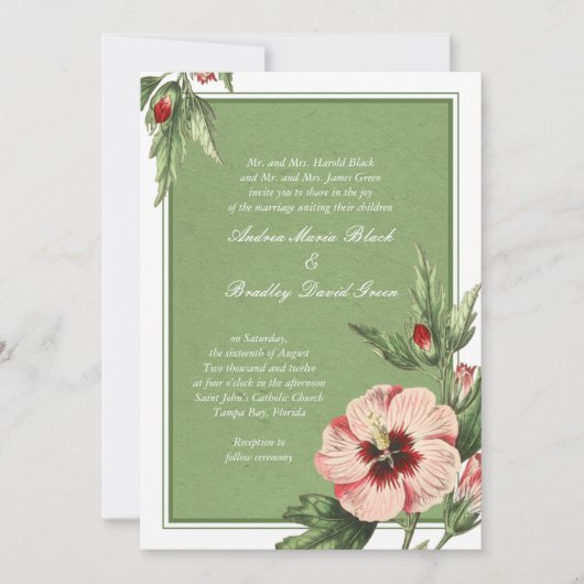 ヴィンテージエレガントハイビスカスフローラ結婚式招待状 招待状 (正面)