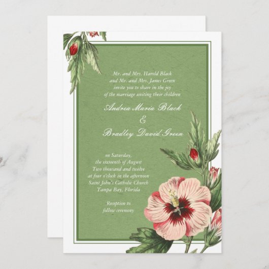 ヴィンテージエレガントハイビスカスフローラ結婚式招待状 招待状 (正面/裏面)