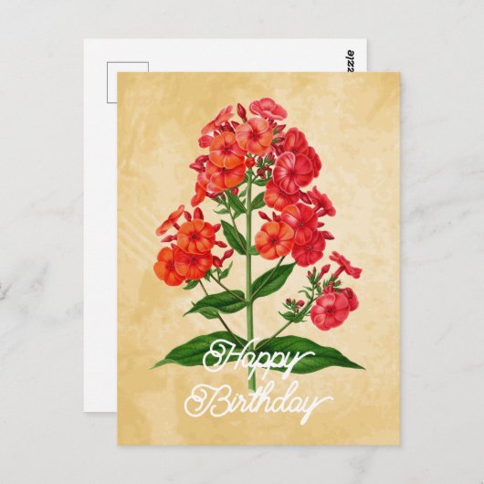 ヴィンテージエレガントハイブリッドフロックス花ハッピーバースデー ポストカード (正面/裏面)