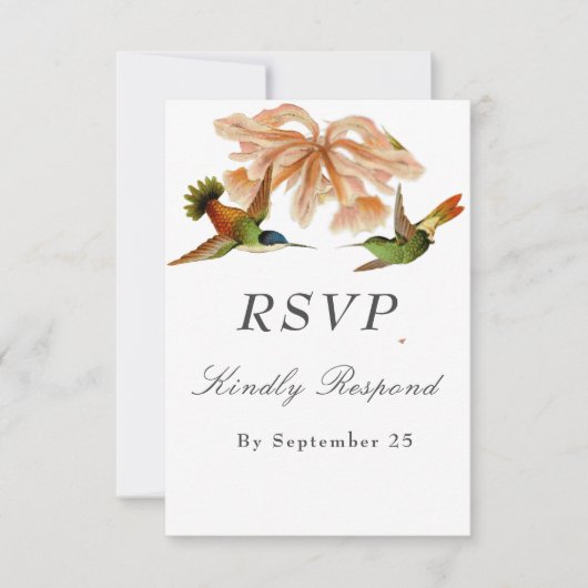 ヴィンテージエレガントハミングバードウォーター結婚カラー 出欠カード (正面)