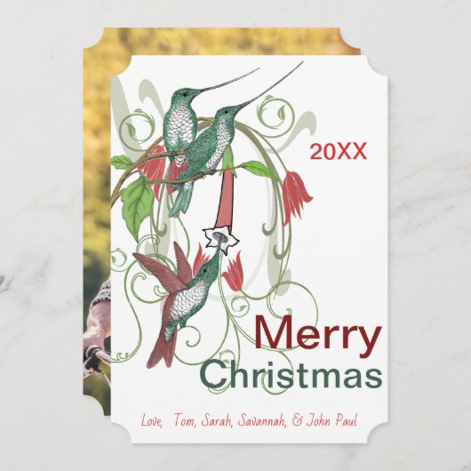 ヴィンテージエレガントハミングバードメリークリスマス シーズンカード (正面/裏面)