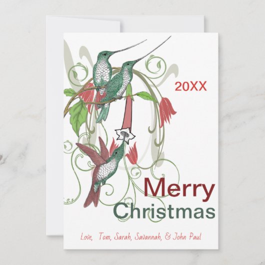 ヴィンテージエレガントハミングバードメリークリスマス シーズンカード (正面)