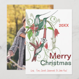 ヴィンテージエレガントハミングバードメリークリスマス シーズンカード