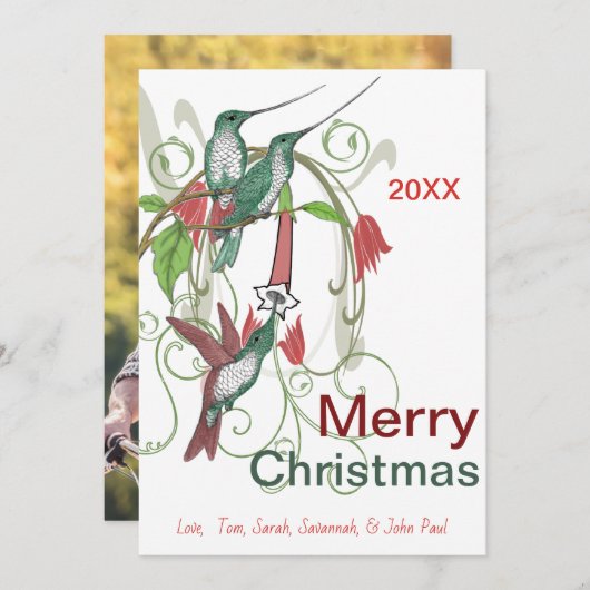 ヴィンテージエレガントハミングバードメリークリスマス シーズンカード (正面/裏面)