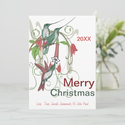 ヴィンテージエレガントハミングバードメリークリスマス シーズンカード (スタンド正面)