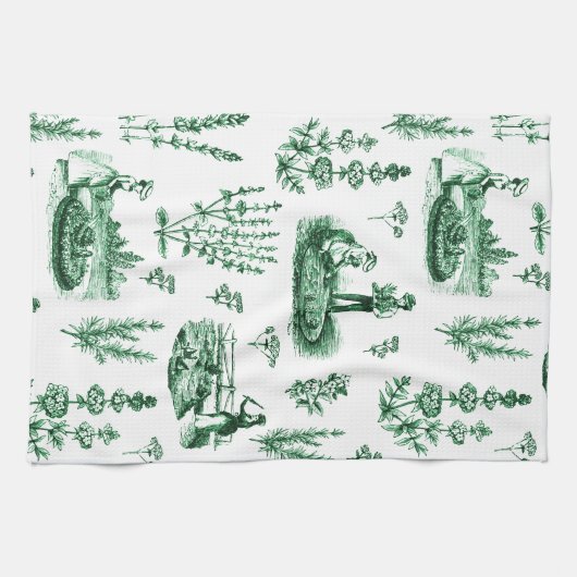 ヴィンテージエレガントハーバルガーデンセージ緑トワール キッチンタオル (横)