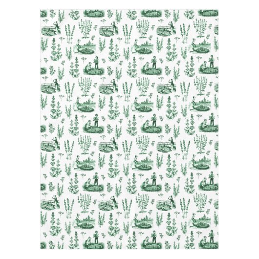 ヴィンテージエレガントハーバルガーデンセージ緑トワール テーブルクロス (正面)