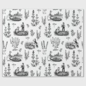 ヴィンテージエレガントハーバルガーデン白黒トワール ラッピングペーパー (フラット)