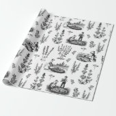 ヴィンテージエレガントハーバルガーデン白黒トワール ラッピングペーパー (アンロールド)