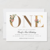 ヴィンテージエレガントバラのゴールドフォイル1歳の誕生日 招待状 (正面)