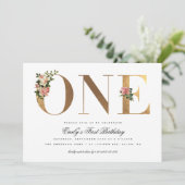 ヴィンテージエレガントバラのゴールドフォイル1歳の誕生日 招待状 (スタンド正面)