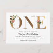 ヴィンテージエレガントバラのゴールドフォイル1歳の誕生日 招待状 (正面/裏面)