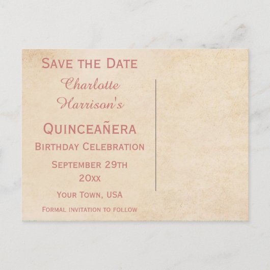 ヴィンテージエレガントバラキンセアニラ日付を保存 案内ポストカード (裏面)