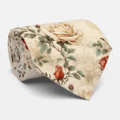 ヴィンテージエレガントバラフラワーベージュフローラ ネクタイ (ロール)