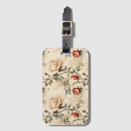 ヴィンテージエレガントバラフラワーベージュフローラ ラゲッジタグ (正面縦)