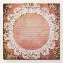 ヴィンテージエレガントバラ及びレースガラスコースター ガラスコースター