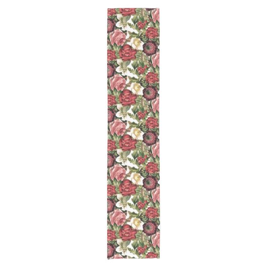 ヴィンテージエレガントバラ植物表ランナー ショートテーブルランナー (正面)