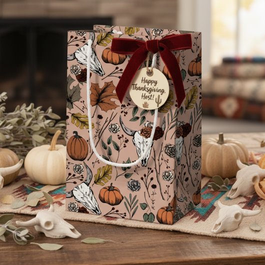 ヴィンテージエレガントバラ秋収穫及び牛スカル スモールペーパーバッグ