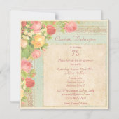 ヴィンテージエレガントバラ75歳誕生日パーティー マグネット招待状 (正面)