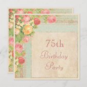ヴィンテージエレガントバラ75歳誕生日パーティー 招待状 (正面/裏面)