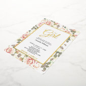 ヴィンテージエレガントバラ、ベビーシャワー金ゴールド 箔招待状 (回転した状態)