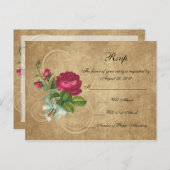 ヴィンテージエレガントバラ、マゼンタ/ブラウン インビテーションポストカード (正面/裏面)