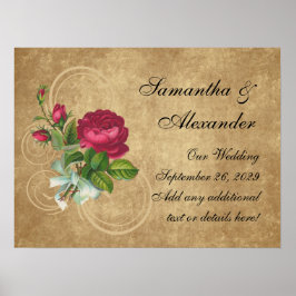 ヴィンテージエレガントバラ、マゼンタ/ブラウン ポスター