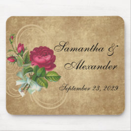 ヴィンテージエレガントバラ、マゼンタ/ブラウン マウスパッド