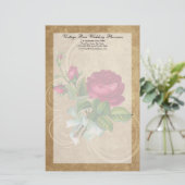 ヴィンテージエレガントバラ、マゼンタ/ブラウン 便箋